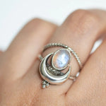 Oval rainbow moonstone moon phase ring – refined style