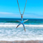 Blue opal and silver starfish necklace – Coastal charm