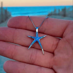 Blue opal and silver starfish necklace – Coastal charm