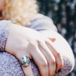 Forest blue moon ring – subtle sparkle