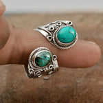 Adjustable ring with double turquoise setting – statement design