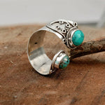 Adjustable ring with double turquoise setting – statement design