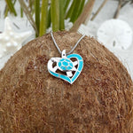 Turtle heart necklace in blue and silver – Ocean symbol