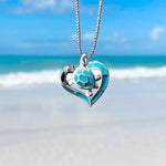 Turtle heart necklace in blue and silver – Ocean symbol