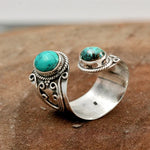 Adjustable ring with double turquoise setting – statement design