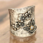 Bee, flower, and butterfly wide band ring – timeless beauty