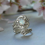 Adjustable white opal spoon ring – modern elegance