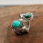 Adjustable ring with double turquoise setting – statement design