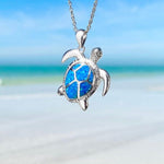 Sea turtle necklace made of blue opal – Marine charm