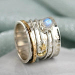 Star and moon moonstone spinner ring – subtle sparkle
