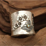 Bee, flower, and butterfly wide band ring – timeless beauty