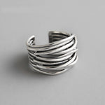 925 sterling silver adjustable ring in layers – Modern texture