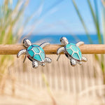 Sea turtle earrings made of opal and silver – Marine motif