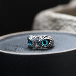 Lucky owl adjustable ring made of silver and opal – Whimsical charm