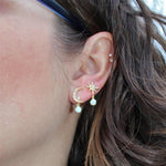 Moon and star earrings made of gold and opal – Celestial glow