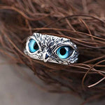 Lucky owl adjustable ring made of silver and opal – Whimsical charm