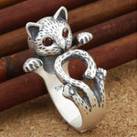 Adjustable hand-painted cat ring made of 925 sterling silver – Artistic accent