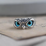 Lucky owl adjustable ring made of silver and opal – Wise symbol