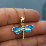 Dragonfly necklace made of gold with opal – Delicate glow