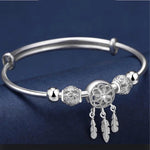 Adjustable bracelet with triple leaf pendants made of 925 sterling silver – subtle sparkle
