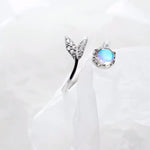 Adjustable ring with dolphin tail made of sterling silver and blue zirconium dioxide – Marine detail