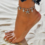 Silver anklet with shell and starfish – Beach style