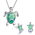 Sea turtle necklace and earrings set made of opal and silver – Matching elegance