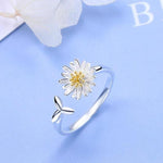 Adjustable sunflower ring made of silver – Floral charm